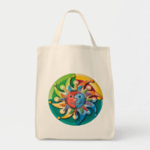 celestial sunrise grocery tote tote bags