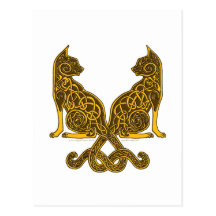 celtic cats 6 bronze gold postcard