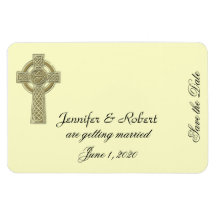 Celtic Cross in Gold and Ivory Save the Date Vinyl Magnets