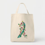 Cervical Cancer Christmas Lights Ribbon Tote Bags