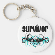 Cervical Cancer Survivor Grunge Winged Emblem Key Chain
