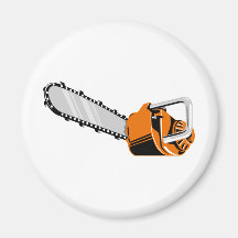 chainsaw retro style fridge magnet