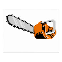 chainsaw retro style post card