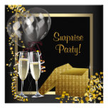 Champagne Confetti Black Gold Surprise Party Personalized Invites