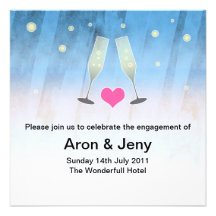Champagne glas engagement card custom invites
