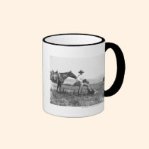 Charles Belden with horse and skull. mugs