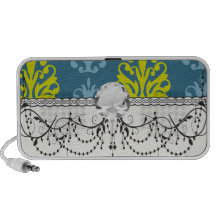 Chartreuse slate blue teal damask design notebook speakers