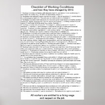 checklist of working conditions poster