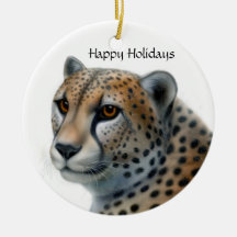 Cheetah, Happy Holidays Ornament