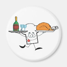 Chefs Hat Character Running With Tray Of Wine Fridge Magnet
