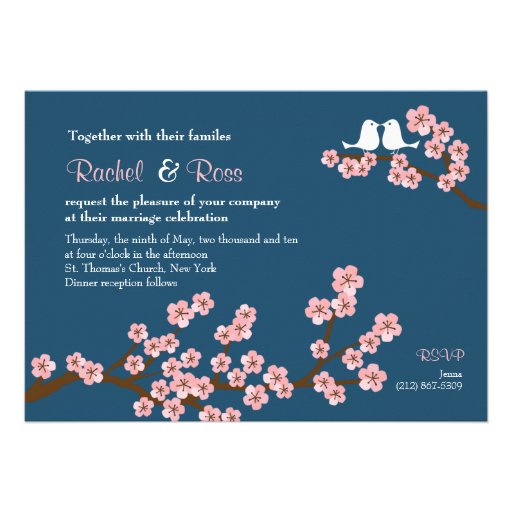 Cherry Blossom Garden (Pink Navy) Wedding Personalized Announcement