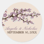 Cherry Blossom Wedding Invitation Seal (purple) Round Stickers