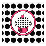 Cherry Cupcake Invitation Polka Dot /Pink & Black