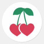 Cherry hearts round stickers
