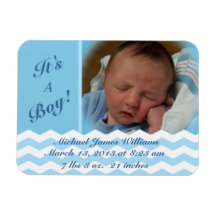 Chevron Pattern Boy Birth Announcement Magnet