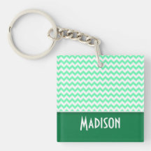 Chevron Pattern; Mint Green Acrylic Keychains