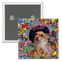 Chi Chi in Butterflies  - Chihuahua Puppy in Hat Pinback Buttons
