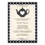 Chic Black Tan Teapot Bridal Shower Tea Party Announcement