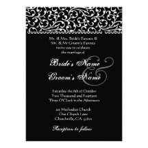 Chic Black White Swirly Damask Wedding Invitation