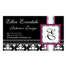 Chic Designer Lady Pink and Black Monogram Business Card Templates