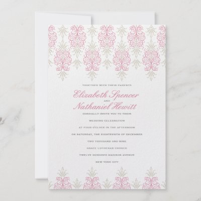 Chic Flourish Wedding Invitation Pink Grey by spinsugar