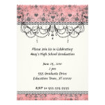 chic grey heart swirl damask on grunge pink personalized invitations