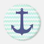 Chic Mint Chevron Blue Anchor Magnet