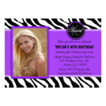 Chic Purple and Black Zebra Print Photo Invite