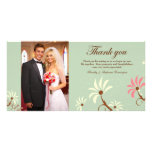 Chic soft teal + cream floral wedding thank you photo cards