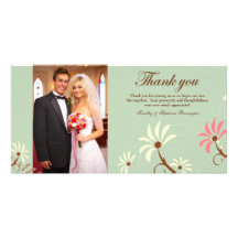 Chic soft teal + cream floral wedding thank you photo cards