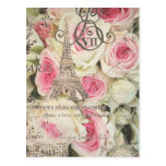 Chic Vintage Floral Paris Pink Rose Post Cards
