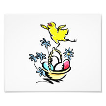 chick dancing on easter basket photograph