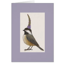 chickadee on lavender greeting card
