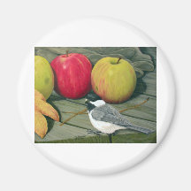 Chickadee with apples fridge magnets