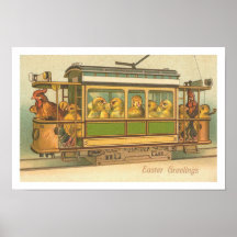 Chickens on a Trolley Easter Poster