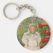 Child in Snowsuit by Christmas Tree Key Chain