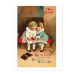 Children Reading Book Christmas Card Postcards