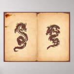 Chinese Tribal Dragon Old Aged Paper Red Orange Poster