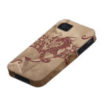 Chinese Tribal Dragon Old Crushed Paper Red Brown iPhone 4 Cases