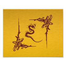Chinese Tribal Mythology Dragon Swirls Red Gold Art Photo