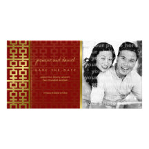 Chinese Wedding Double Happiness Red Save The Date Customized Photo Card