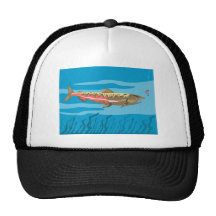 chinook salmon fish eyeing a bait lure mesh hats