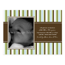 Chocolate and Blue Stripe Baby Announcement Post Cards