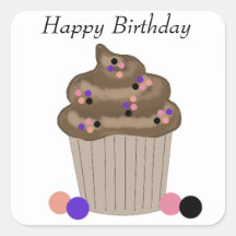 Chocolate Birthday Cupcake Square Stickers