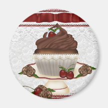 Chocolate Cherry Cupcake Magnet