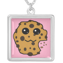 Chocolate chip cookie pink custom necklace