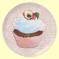 Chocolate Cupcake Pink French Script Writing plates