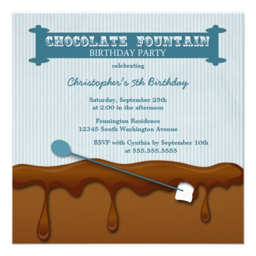 Chocolate fountain boys birthday party invite