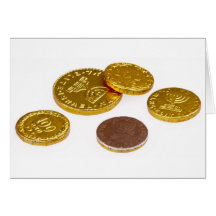 Chocolate gold coins greeting card