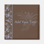 Chocolate Periwinkle Floral Scroll Refrigerator Magnets